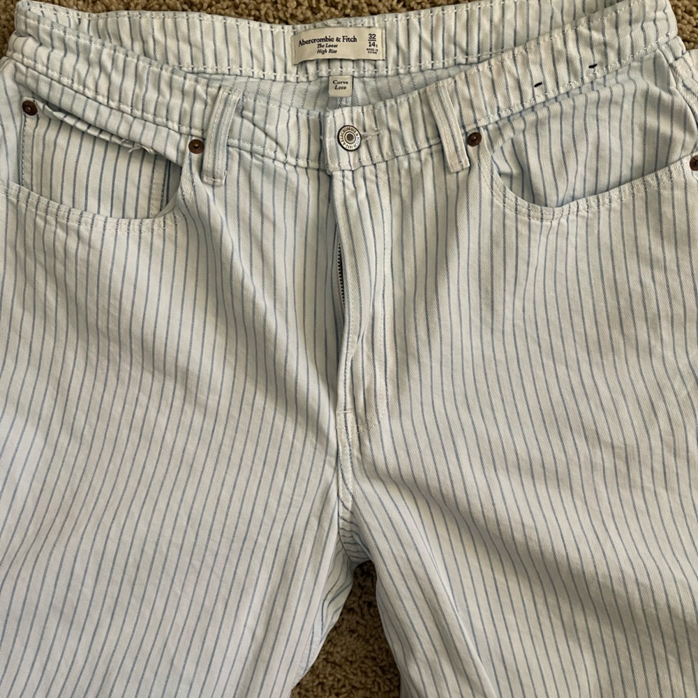 Abercrombie & Fitch Light Blue and White Striped Pants